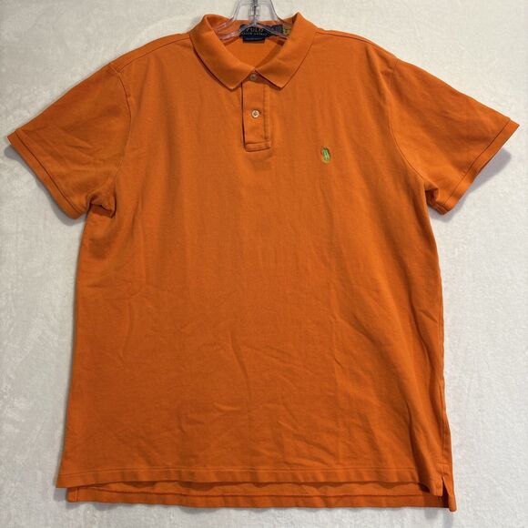 Polo Ralph Lauren Iconic Mesh Polo Shirt Men's XL Custom Slim Fit Orange - Picture 1 of 13